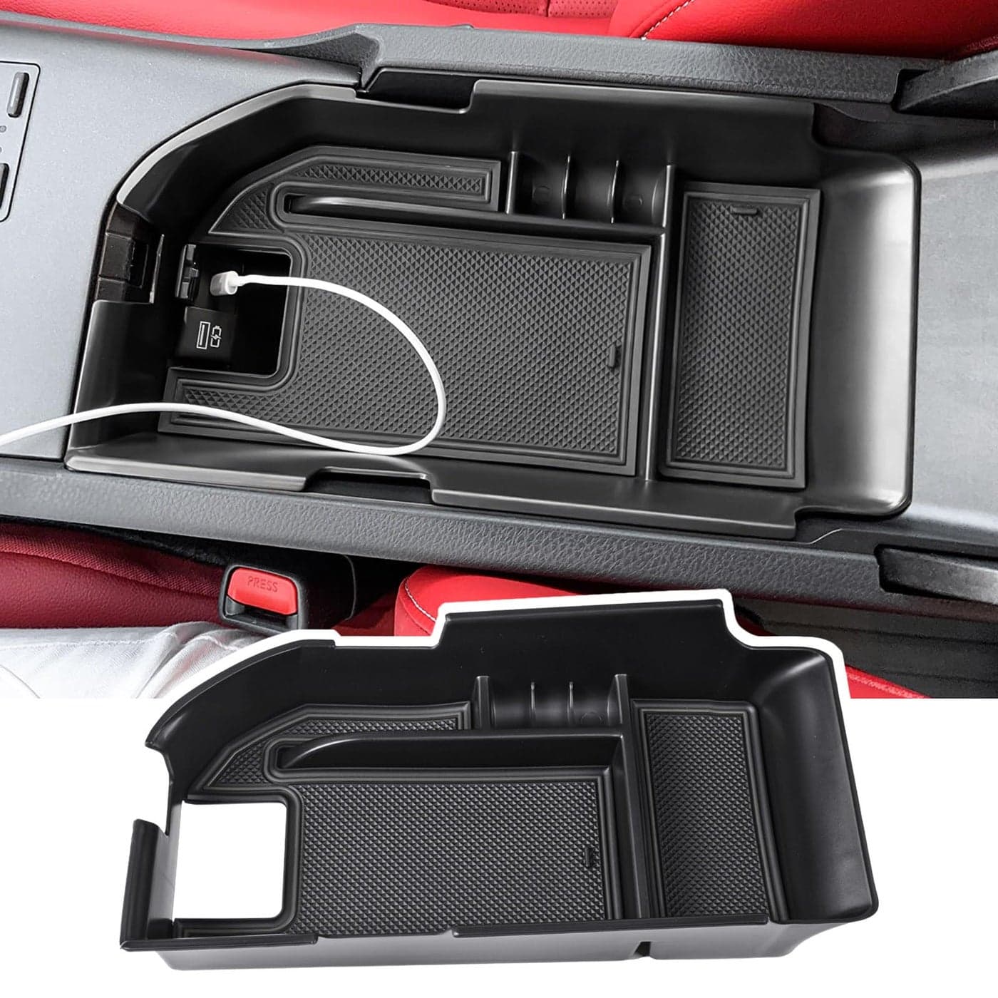 EDBETOS Center Console Organizer Tray Compatible with Toyota Camry XLE XSE 20182024 and Camry LE SE 20202023 2024 Accessories Armrest Secondary Storage Box ABS Insert Tray Fit Dual USB PortsBlack