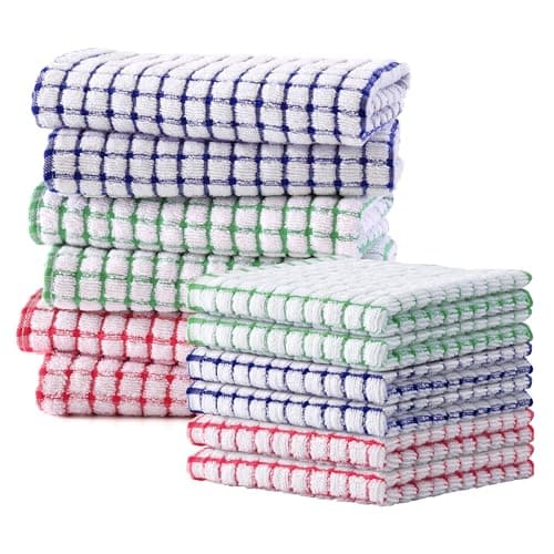 Kitinjoy Cotton 12 Pack Kitchen Towels and Dishcloths Sets, 16 x 25 Inch & 12 X 12 Inch Dish Towels Bulk, Super Soft and Absorbent Hand Towels for Kitchen Drying, Multiple Colour
