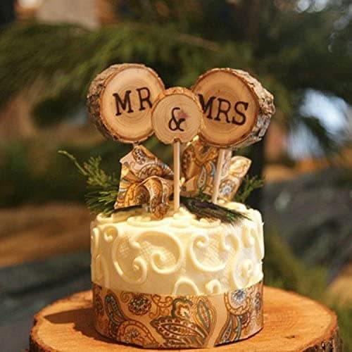 3 Pcs MrMrs Toppers Natural Wood Cake Decoration Chic Rustic Wedding Mr Mrs Letter for Couple Sweetheart Party Anniversary Birthday