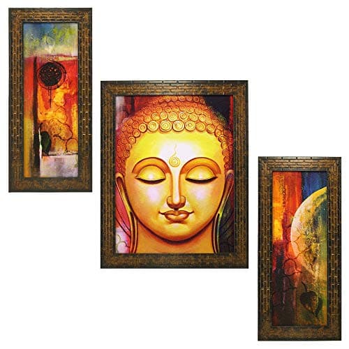 Indianara 3 PC Set of Gautam Budha Paintings (1476) Without Glass 5.2 X 12.5, 9.5 X 12.5, 5.2 X 12.5 inch