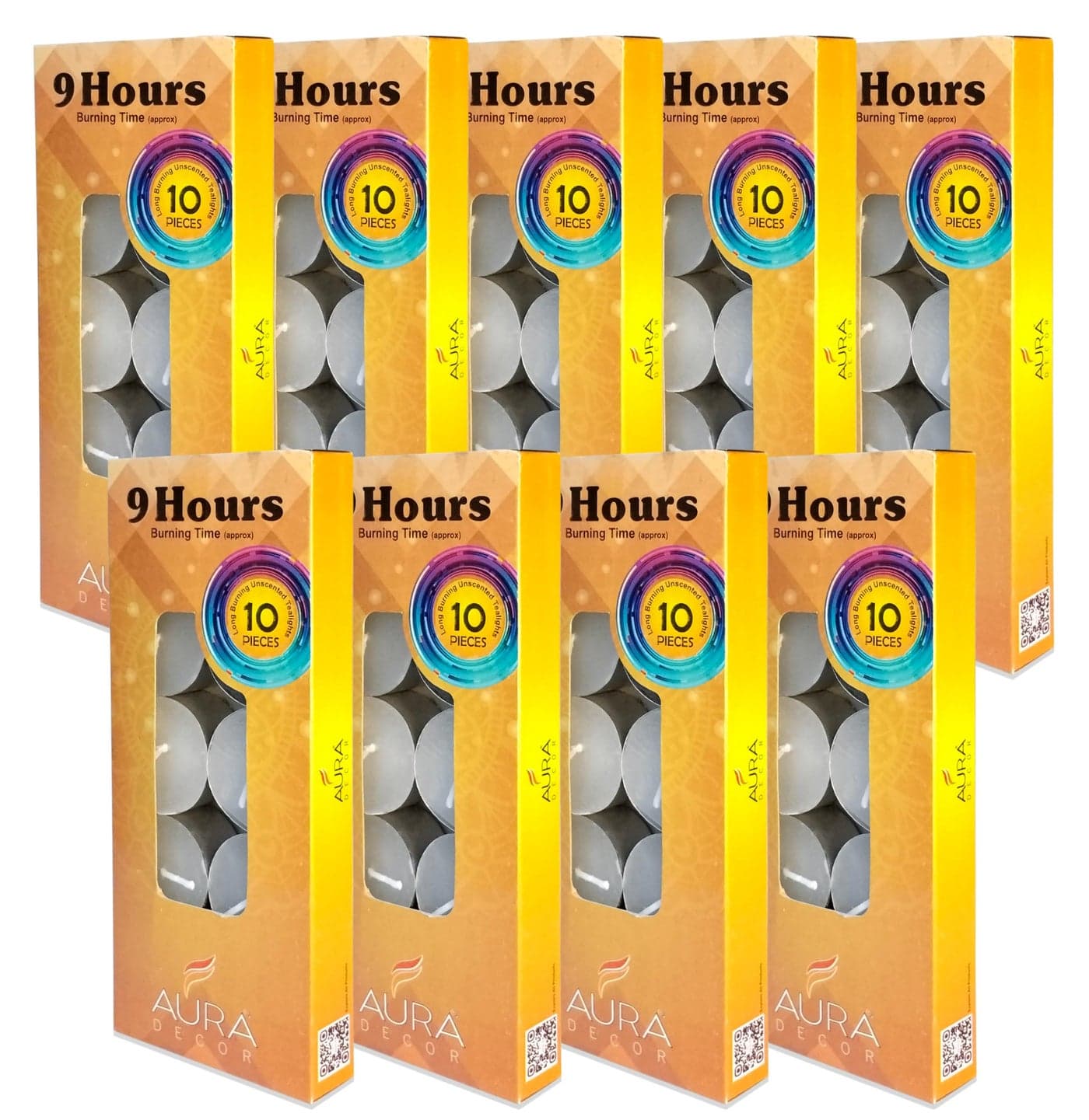 AuraDecor Tealight Candles Pure Wax, Unscented, 9 Hours Burning time, White Unscented Tea Light Candles (Pack of 90) Heavy Tealight