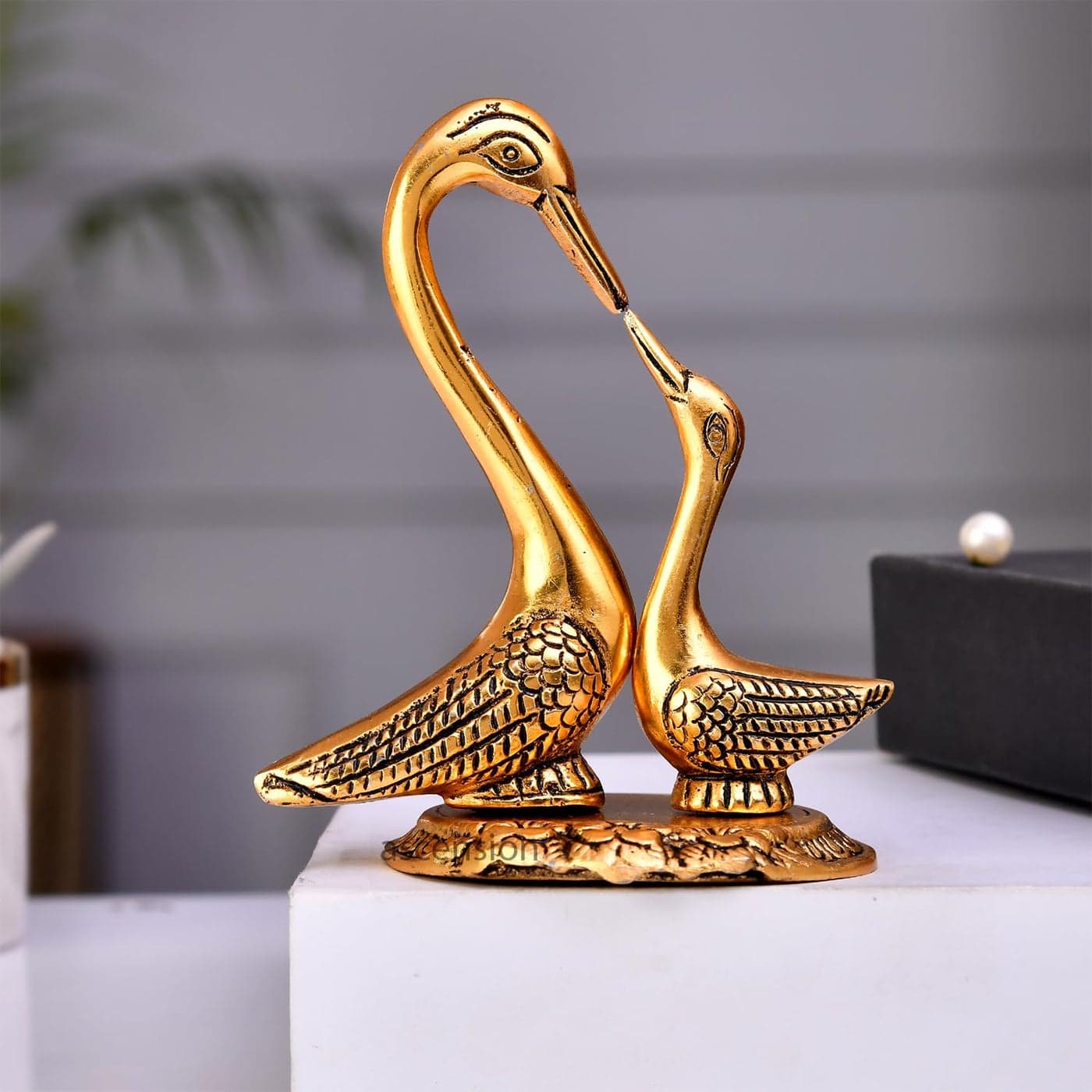 Ascension SwanCrane Set in Antique Golden Finish Metal Carved Base for Decoration and Gift Purpose Home Dcor Showpiece Statue Diwali Home Decoration Items Festive Home Office Gifts