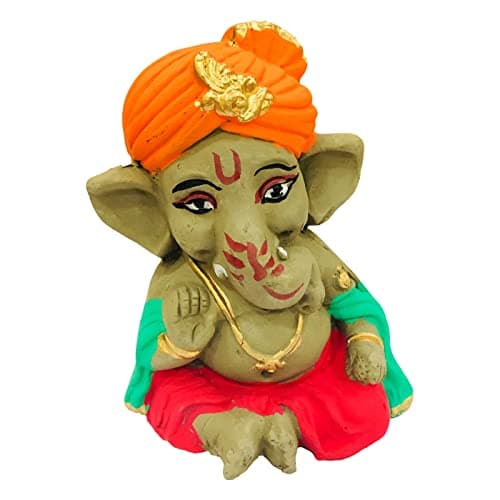 SHOPMEFAST Eco Friendly Handcrafted Clay/Mud Ganpati Murti Biodegradable Kacchi Mitti Ganesha Water Soluble Ganesh Idol for Ganpati Visarjan (H:4 Inch.Small)