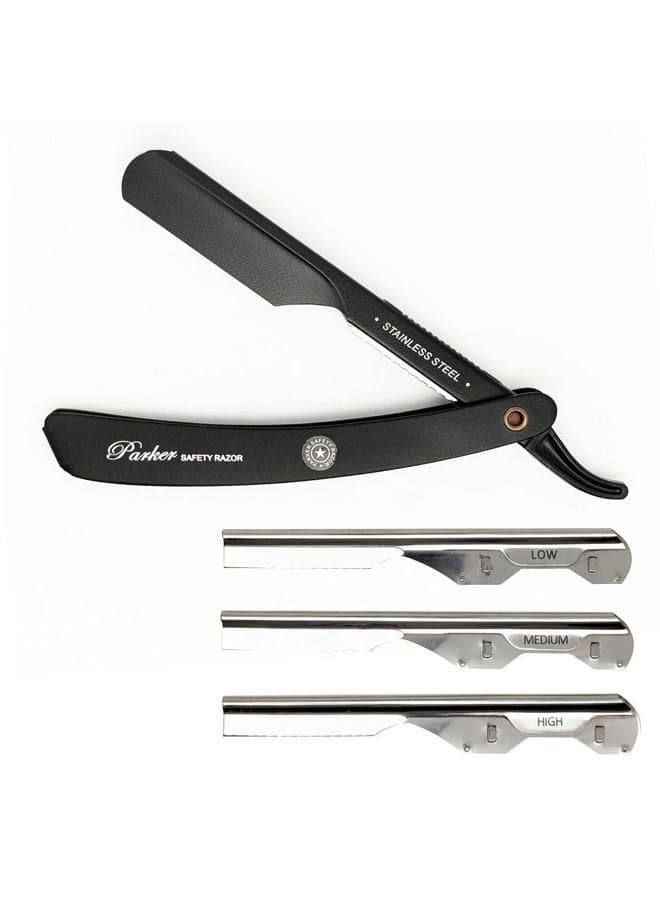 PTABK Adjustable Stainless Black Handle Straight Barber