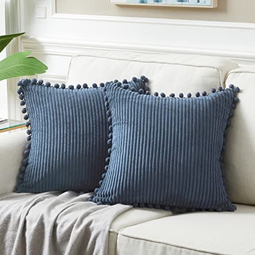 Fancy Homi 26x26 Pillow Covers Set of 2, Euro Pillow Covers with Pom-poms, Dusty Blue Big Throw Pillow Covers for Couch Bedroom 66x66 cm