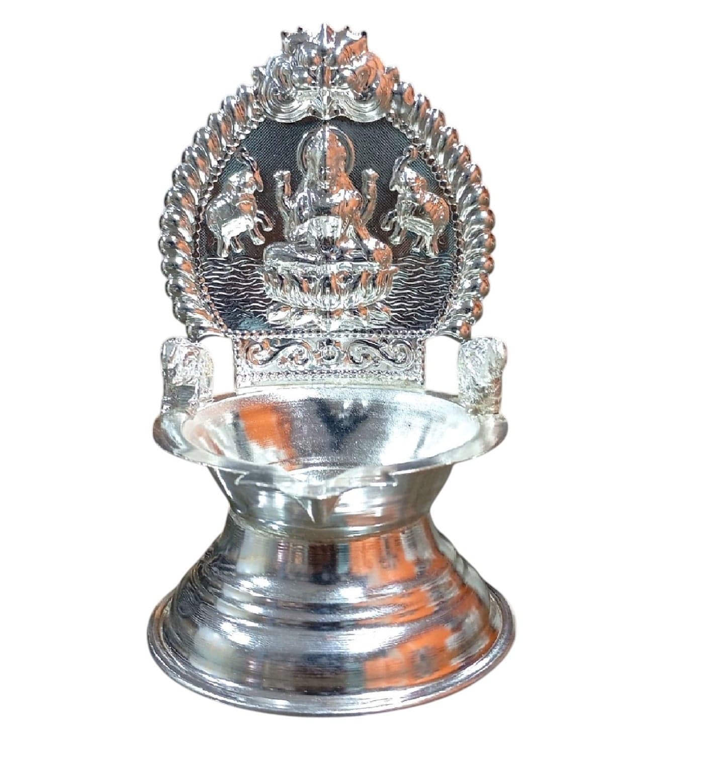 Sigaram 5.5 Inch German Silver Kamakshi Diya/Gaja Lakshmi Diya for Home & Temple Pooja Decore K4658