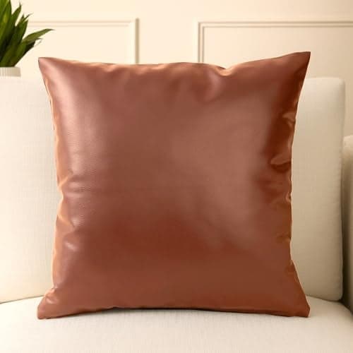 Encasa XO Faux Leather Cushion Covers 50x50 cm Set of 1 | Tan Decorative Cushion Covers | Modern Farmhouse Pillow Cases for Outdoor, Living Room, Bedroom, Couch, Sofa