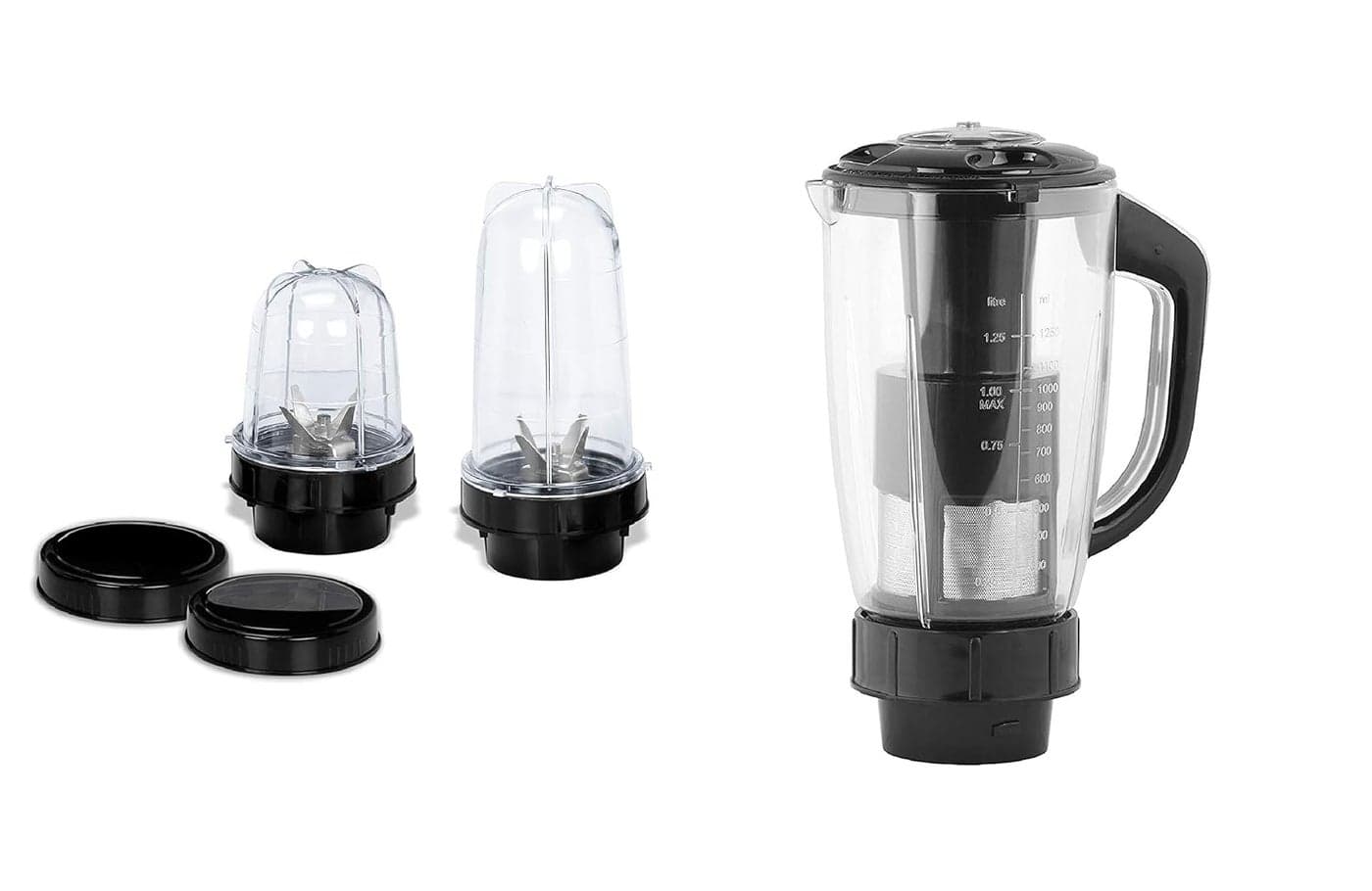 MasterClass Sanyo Super Deluxe Mixer Juicer jar and Bullet Jar Combo ABS Plastic Set of 2 Bullet Jars 530ml and 350ml Plus 1 Juicer Jar 1500ml Black TA