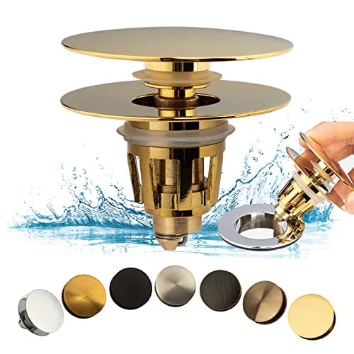 Artiwell Universal Bathroom Sink Drain Stopper Fits Most PopUp Drains for Vessel Sink Lavatory Vanity Sink Drain Strainer with Detachable Hair Catcher Tested by Plumber in US Polished Brass