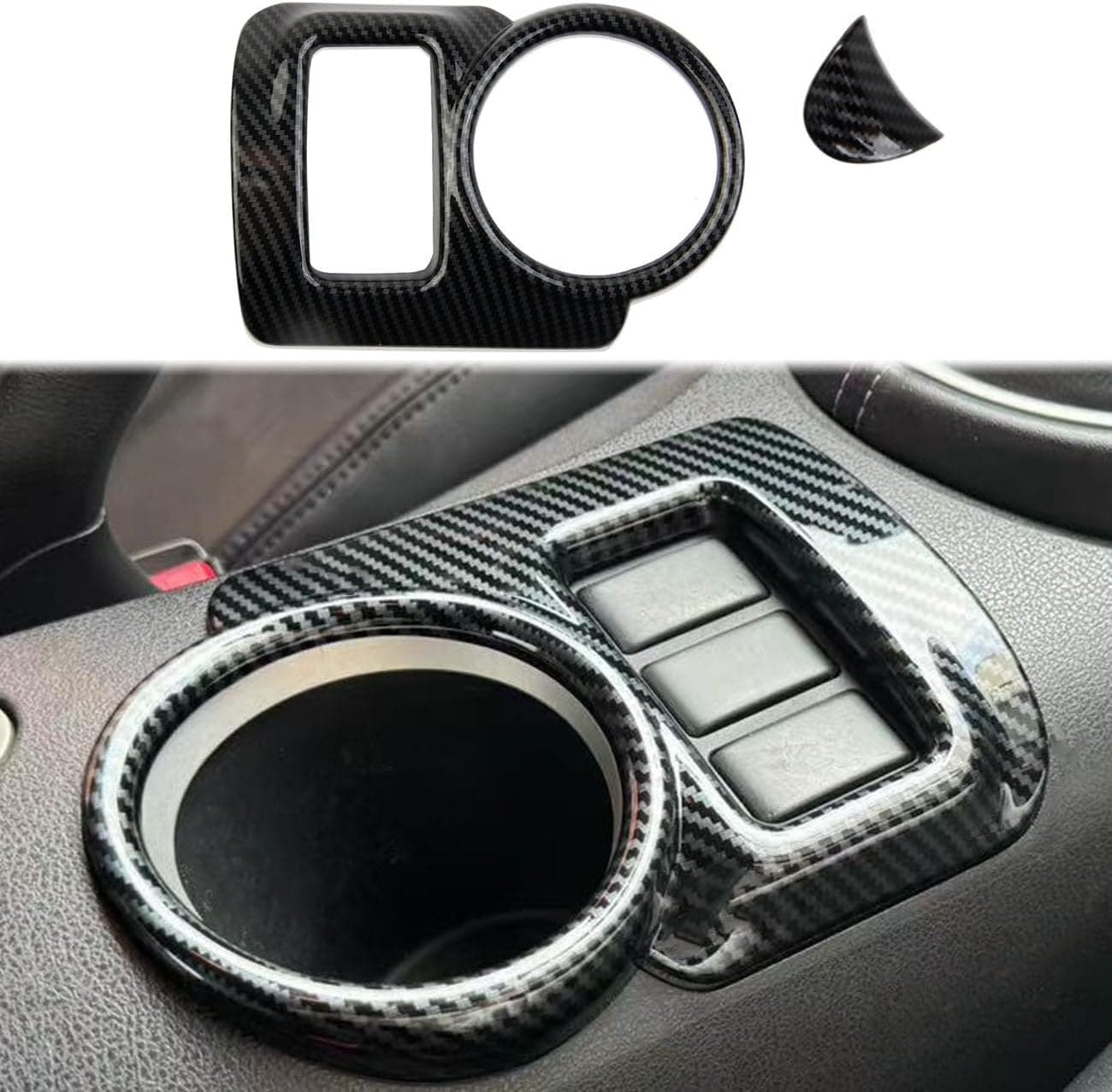 Fewshaw Carbon Fiber Style Center Console Cup Holder and Button Panel Cover for Nissan 370Z