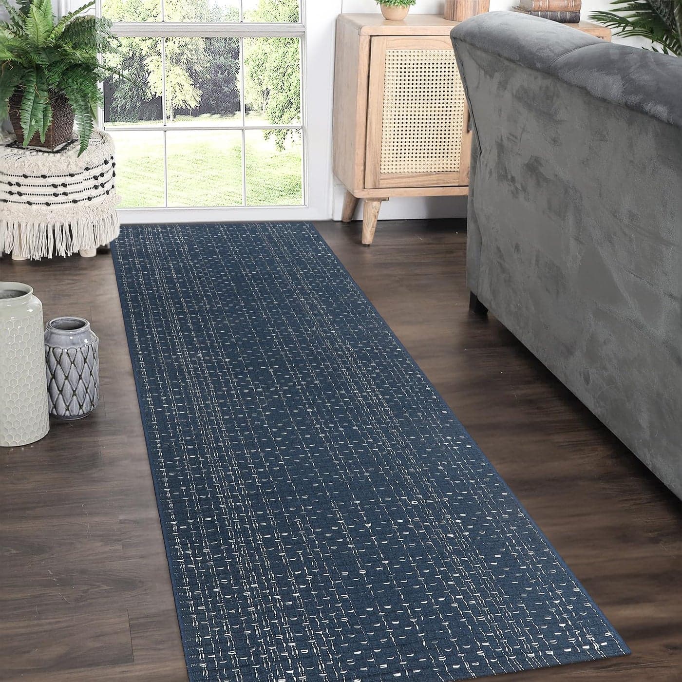 Seavish Hallway Runner Rug Low Pile Washable Kitchen Runner Rug 2x6 Cotton Woven Reversible Entryway Rug Dark Blue Farmhouse Throw Rug Runner for Living Room Bedroom Laundry Patio