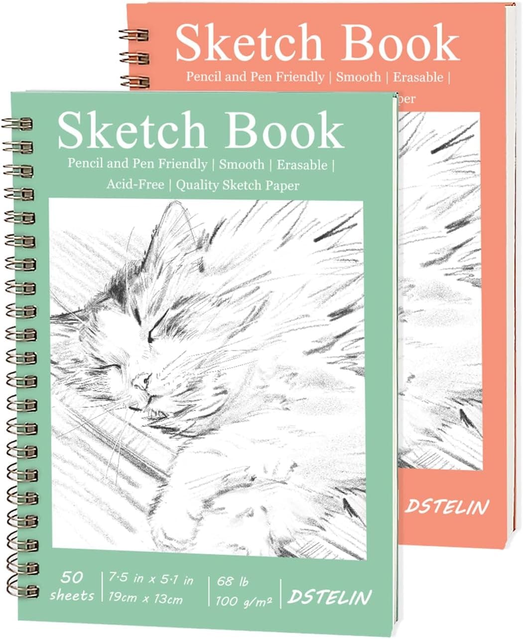 DSTELIN 2 Pack Hardcover Sketchbooks 75x51 Inch Spiral Sketch Book for Sketching Drawing Painting 50 Sheets per Pack Pink and Green