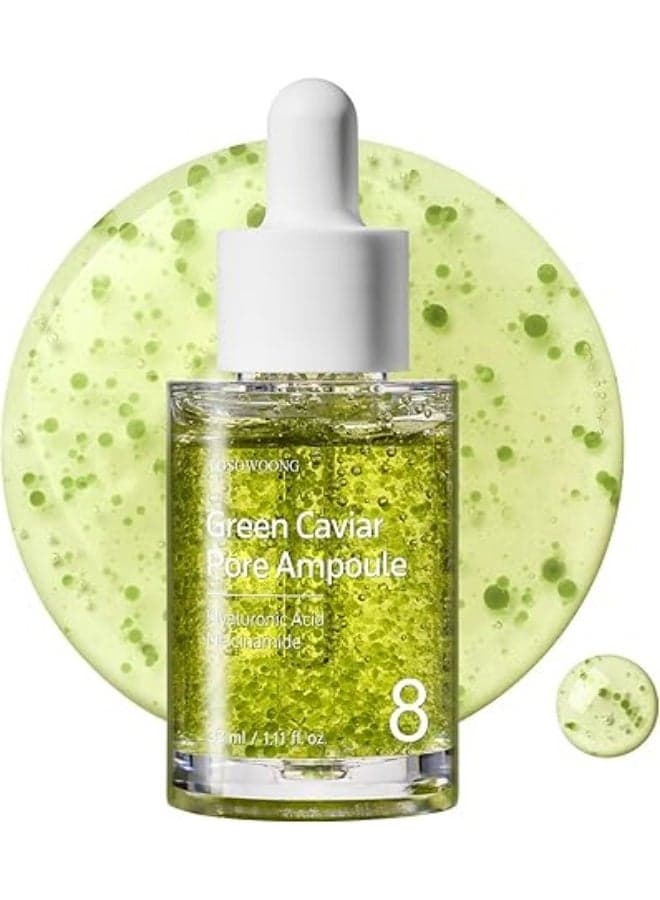 TOSOWOONG Green Caviar Pore Ampoule With 2,500ppm Green Caviar, Niacinamide, Refines Skin Texture, Hydrating, Elasticity Support, Supports Refined Pores Appearance, Korean Skin Care, 33ml, 1.11 fl.oz