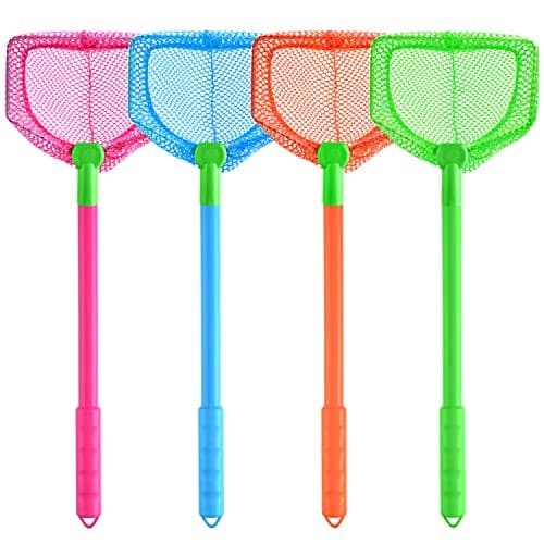 Coopay 4 Pieces Fishing Net Catching Bug Fish Butterfly Nets Beach Toys for Kids Outdoor Playing (Blue, Red, Orange, Green)
