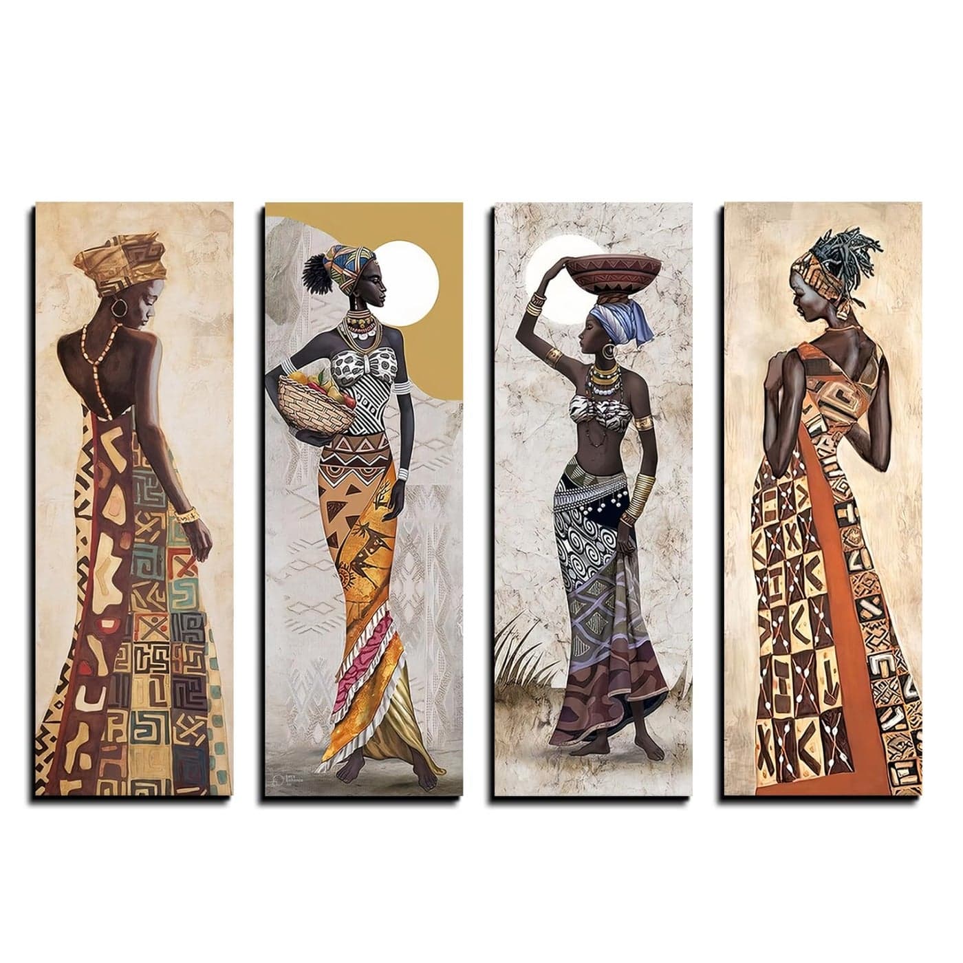 Chalk My Theme Set of 4 Tribal Women Wood Print Wall Art Tribal Women Wall Hanging Wood Decor Wall Decor For Living Room Bedroom Office Hotel and MoreWPCMT2086X15IN