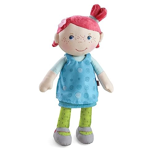 HABA Snug Up Philine 10 Soft Doll with Embroidered Face Pink Pigtail and Removable Blue Dress Machine Washable Perfect First Doll and Stuffed Cuddle Companion for 18 Months and Up