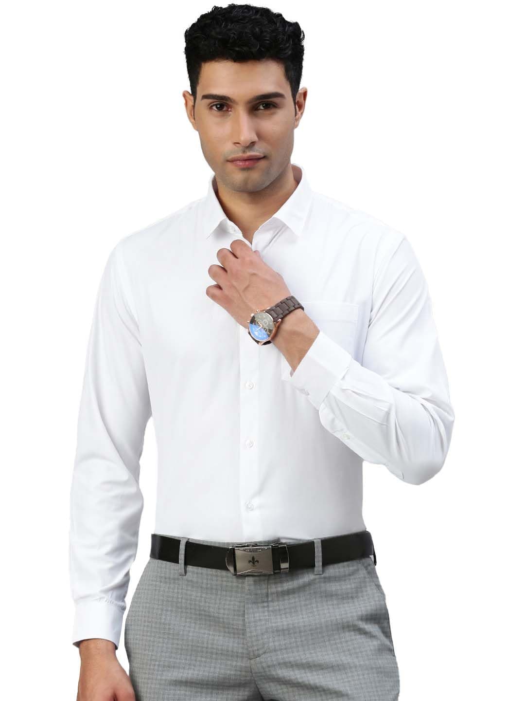RAMRAJ COTTON Men Poly Cotton Ramraj Trending Full Sleeve Collor Regular Fit White Shirt (White;40)