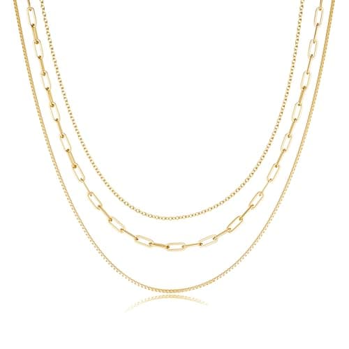 Freekiss Gold Layered Necklaces for Women,Gold Paperclip Link Thin 14k Gold Box Chain Necklace,Layering Necklaces Gold Jewelry Gift for Women
