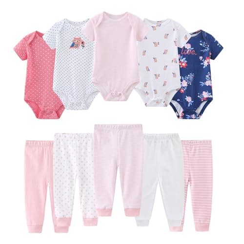 Ruliby Baby Gril Bodysuit and Pant Set Cotton Soft Newborn Clothes Outfits 0-3 month
