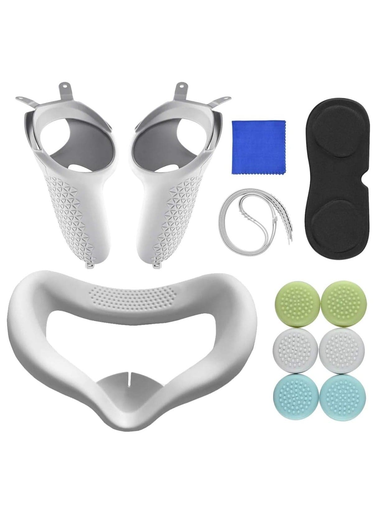 Touch Controller Grip Cover and Face Cover for Oculus Quest 2,with Anti-Throw Controller Grip Cover,Face Cover,Lens Protective Cover,Rocker Cap,Lens Cleaning Cloth (White)