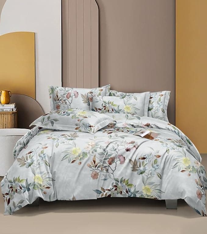 MORADO® Glace Cotton Single Bed Quilt Cover/Duvet Cover/Rajai Cover/Blanket Cover with Zipper (60X90 Inches, Grey) (Multi Leaves)