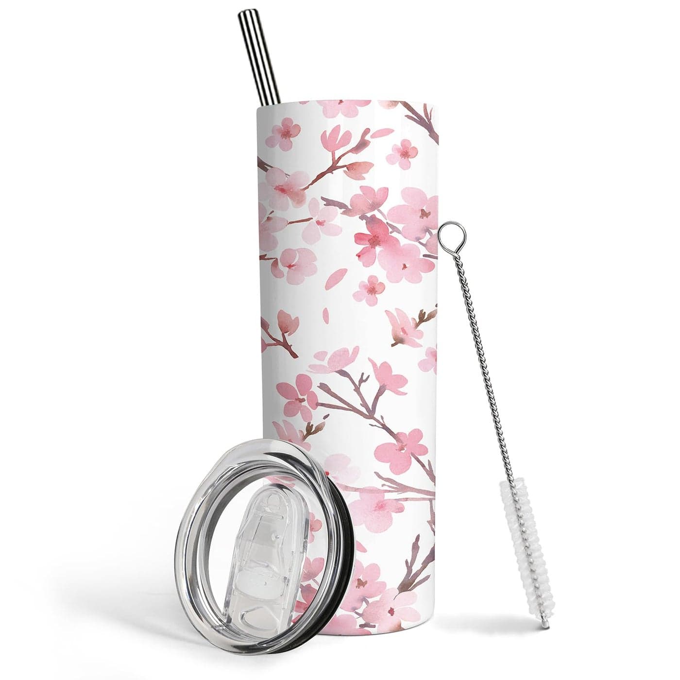 Heqianco Cherry Blossom Gifts for WomenTumbler With Lid And Straw 20oz Cherry Blossom Stainless Steel CupInsulated Water Bottle Coffee Wine Tea Travel Mug Pink Tumbler