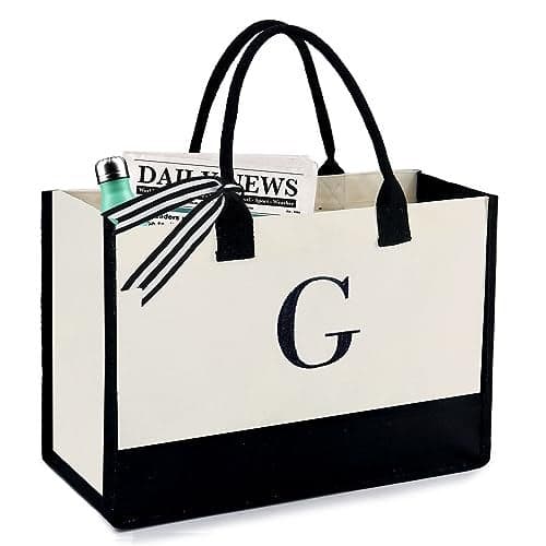 BeeGreen Embroidery Monogram Canvas Tote Bag Initial Personalized Gifts Bags for Birthday Beach Work Wedding Gift Basket for Women Teacher Mom Friend Coworkers Sister Nurse Cute Totes Cool(Letter G)