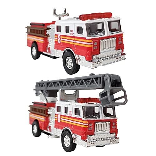 ArtCreativity 55 Inch Fire Truck Toys Set of 2 Pull Back Firetruck Toys 35 Years Old Boys and Girls Includes Metal Ladder Truck and Fire Engine Best Birthday Gift for Toddlers and Kids