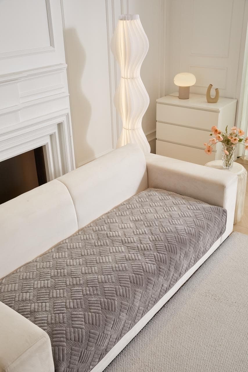 HOMETHREADS Innovative Premium Velvet Sofa Cover Mat with PVC Backing for Non-Slip Comfort (L_Grey, 3 Seater | 70x180cm)