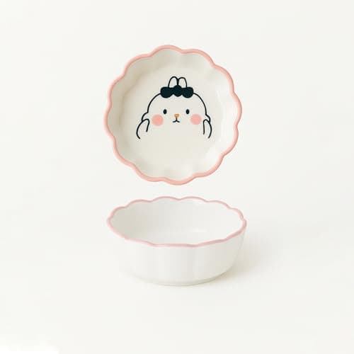 KitchEase 100ML Cartoon Printed Ramekin Bowl | 3.54" Round Ceramic Dessert & Custard Cup | Porcelain Mini Bowl for Baking, Ice Cream, Snacks & Portion Control | Dishwasher & Microwave Safe