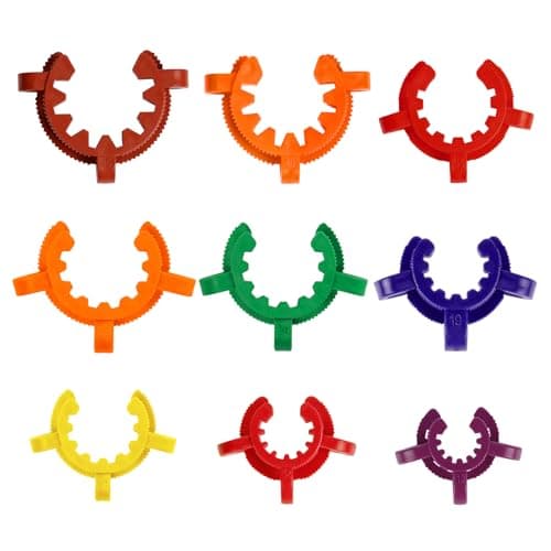 StonyLab Plastic Joint Clips Set, 9 pcs Keck Clamp Lab Keck Clips 10/12/14/19/24/29/34/40/45mm for Glass Standard Conical Interface Clip Ground Glass Joint, Multi Size and Colors
