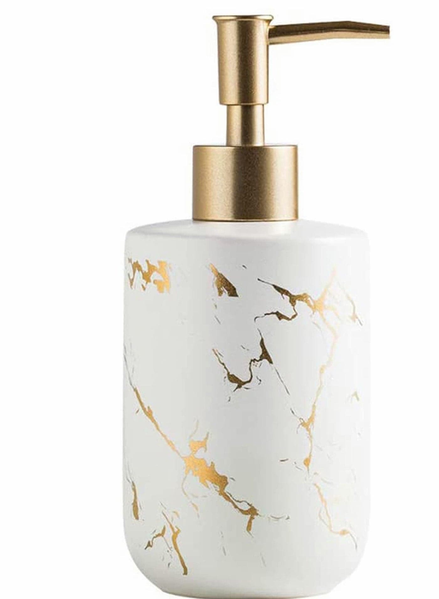 Ceramics Soap Dispenser, White Marble Style, Refillable Hand Lotion, Dispenser for Shampoo, Body Wash, Disinfectant, Stylish Home Bath Décor, Bathroom Toilet Press Bottle (300ML White)