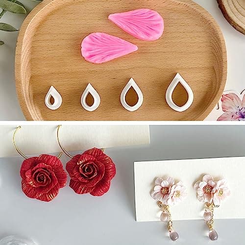 Flower Petal Clay Cutters Flower Polymer Clay Cutters for Earrings Making 3pcs Clay Cutters with 1pcs Petal Press Polymer Clay Mold Clay Cutters for Polymer Clay Jewelry Making