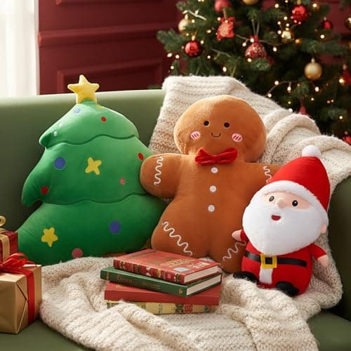 Fiwochic 3 Pcs Christmas Throw Pillows Gift Xmas Tree Snowman Santa Gingerbread Man Polar Bears Decorative Stuffed Pillows Plush Cushion for Winter Holiday Party Home Sofa Couch Bed Bedroom Classic