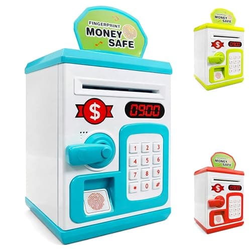 VGRASSP Money Safe Piggy Bank Toy for Kids with Number Password and Touch Sensor - Gullak ATM Money Saving Box with Lights and Sound - Educational Coin and Notes Storage (Multicolor)