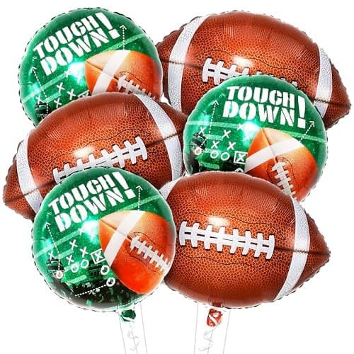 KatchOn Football Balloon Set Pack of 6 Football Foil Mylar Balloons and Footballs Field Balloons for Football Party Decorations Tailgate Game Day Sport Theme Birthday Party Decorations Supplies