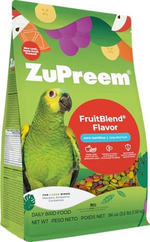 ZuPreem FruitBlend Bird Pellets, Daily Bird Food for Amazon, Cockatoo, Macaw, Core Nutrition for Large Birds, Made in USA, Pellets for Large Birds, Macaw Food (L, 3.5 lbs)