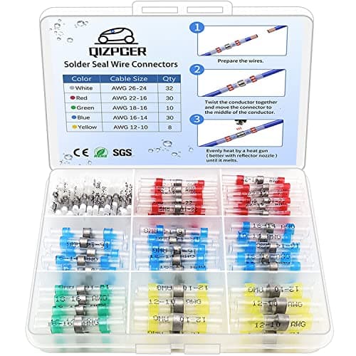110 Pcs Heat Shrink Wire Connectors, Solder Seal Butt Connectors Kit Waterproof Marine Electrical Splice Terminals
