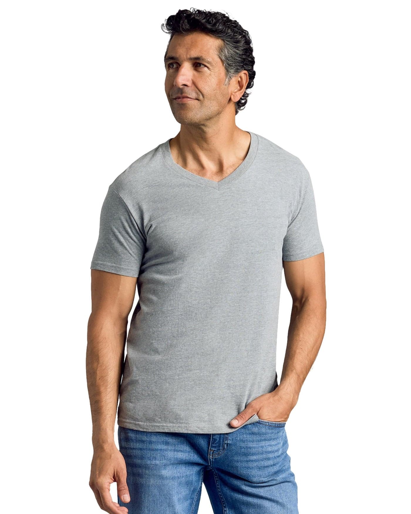 True Classic Mens V Neck T Shirts – Cotton V Neck T Shirts for Men, V-Neck Mens T-Shirts and Undershirts for Men Pack/Singles, Pack of 1, Heather Grey, L