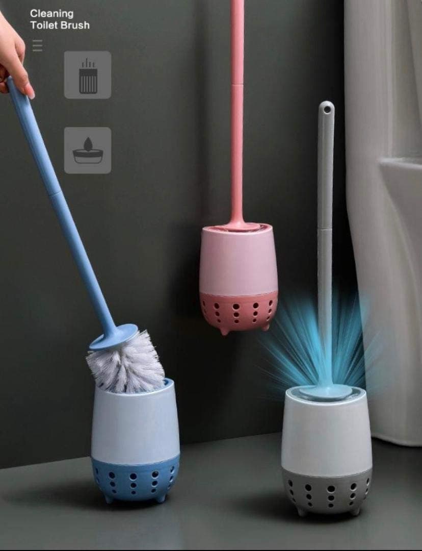 HomeCloud Silicone Toilet Brush | Wall Mounted Toilet Cleaning Brushes |Brushes For Bathroom Cleaning Japanese Modern With Soft Bristle Can Also Be Wall Hanged.With Holder (Grey)