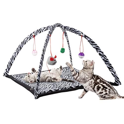 PETMAKER Cat Activity Center Interactive Play Area Station for Cats Kittens with Fleece Mat Hanging Toys Foldable Design for Exercise Napping