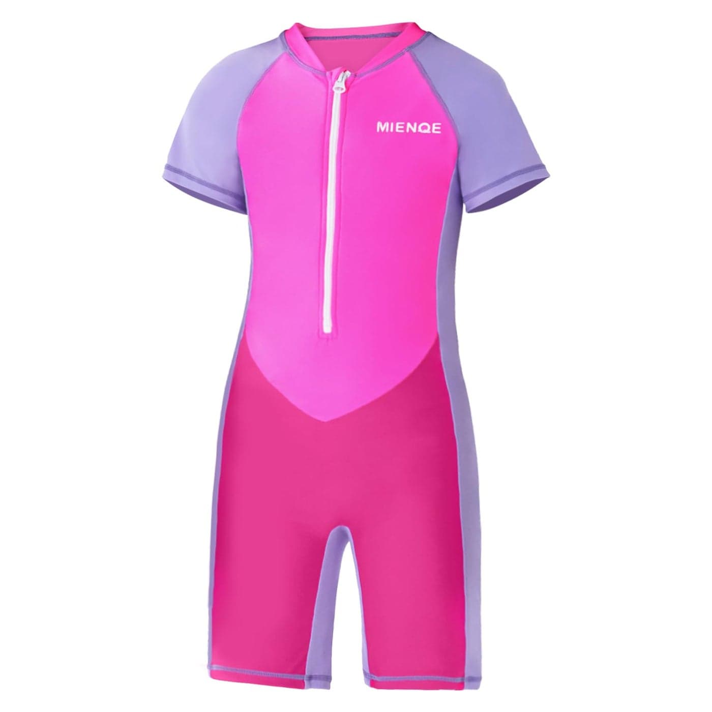 MIENOE Teen Girls One Piece Swimsuit Kid Swimsuit Girls Water Sport Short Swimsuit UPF 50+ Sun Protection Bathing Suits (Size 12-14Years, Pink)