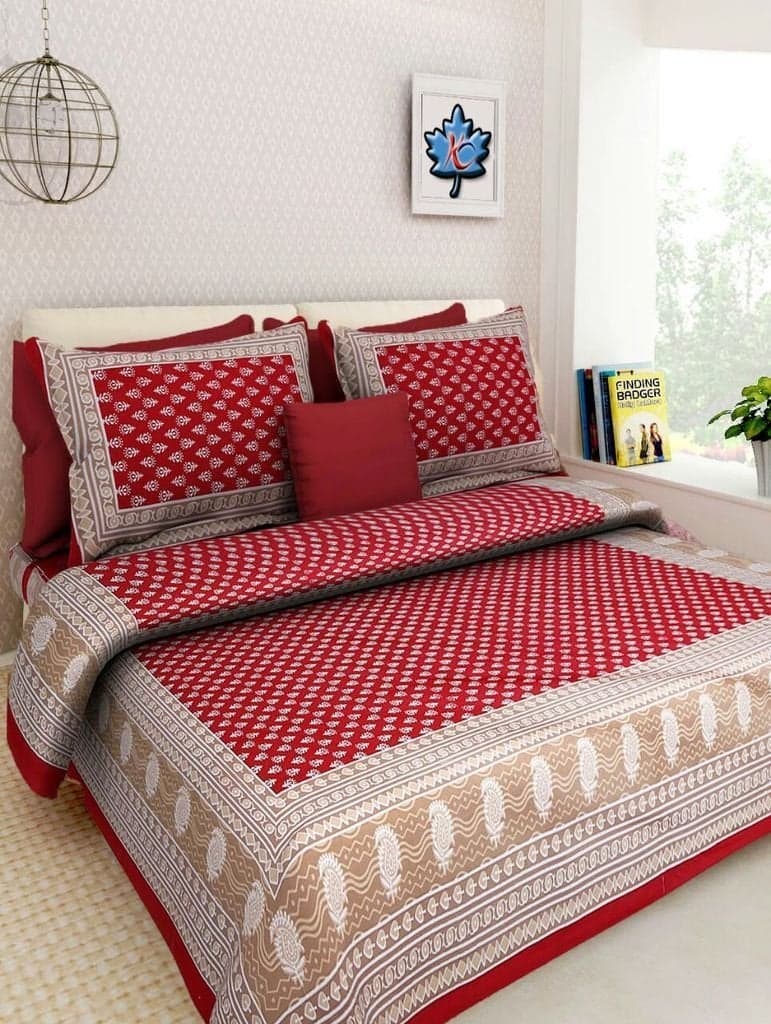 shop jaipuri Cotton 144 TC 1 Double Bedsheet with 2 Pillow Covers Multicolor