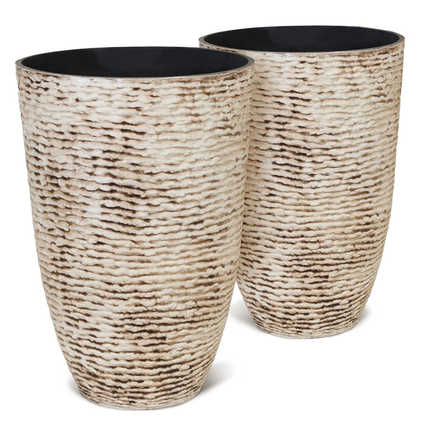 Worth 9 Gallon Tall Round Planters Set of 214 Dia x 21 H Stone Finish Flower Pots Indoor Decorative Container Garden Patio Unbreakable Beige