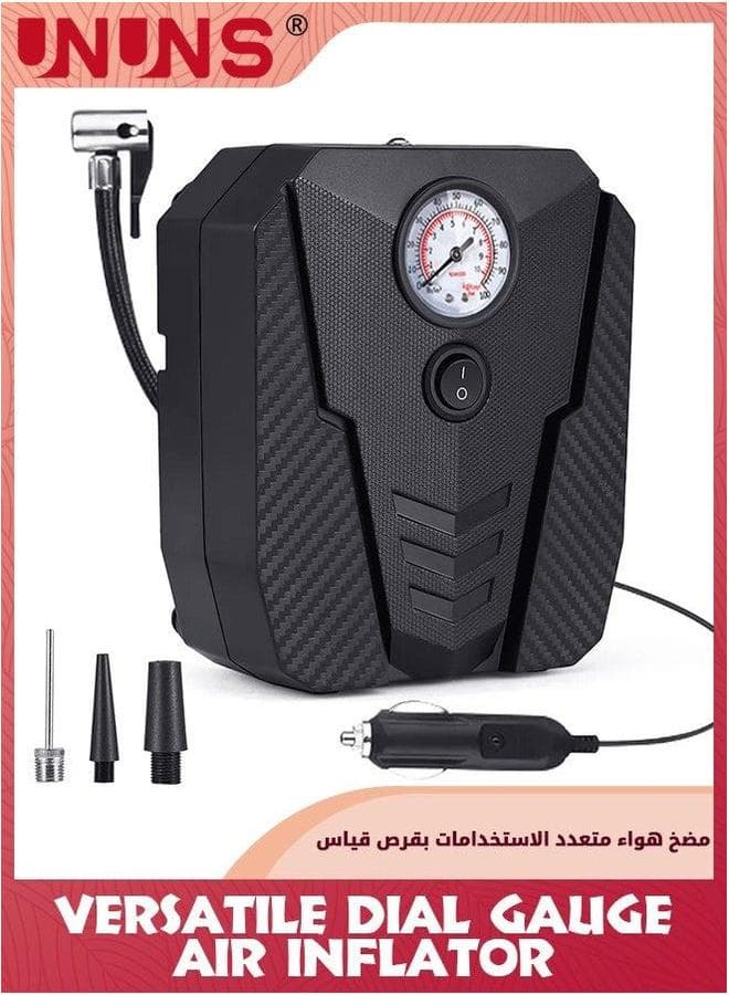 Tire Inflation Pump,Portable Air Compressor,12V Electric Car Pump With Analog Digital Display,150 PSI Dial Gauge Inflator Adaptors For Bicycles Trucks Balls Tires Cars,Car Accessory
