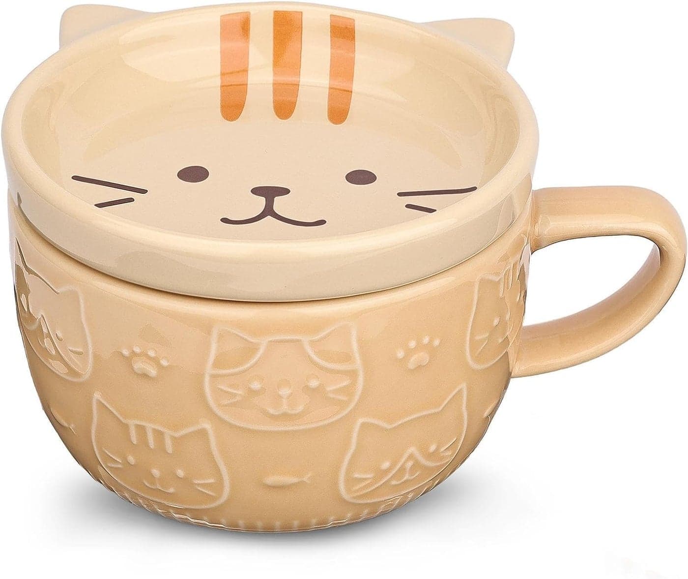 Cute Ceramic Cat Coffee Mug with Lid - Kawaii Gift for Cat Lovers