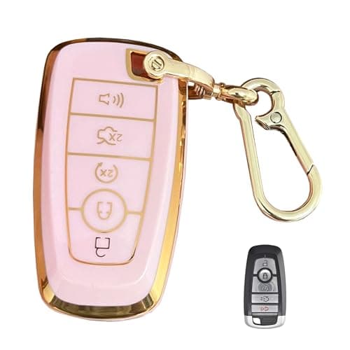 QIXIUBIA Keyless Entry Remote for Ford Key Fob Cover Protective Shell Fits for Ford Edge Escape Expedition Explorer Fusion Mustang Ranger F-150 F-250 (5-Button-Pink)