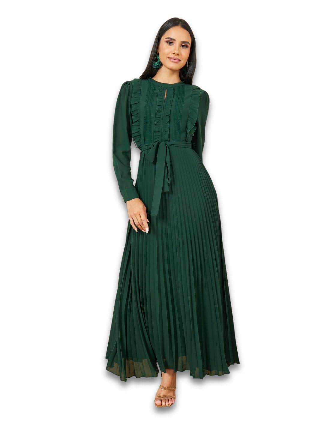 Styli Women's Polyester A-Line Maxi Dress (7006942313_Green