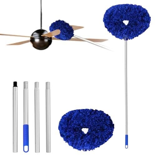 Heonay Ceiling Fan Cleaner Duster Reusable Microfiber Ceiling Fan Blade Cleaner Removable Duster with Extension Pole Adjusts 13 to 49.7 Inch for Cleaning Walls Furniture Door Window Top (Dark Blue)