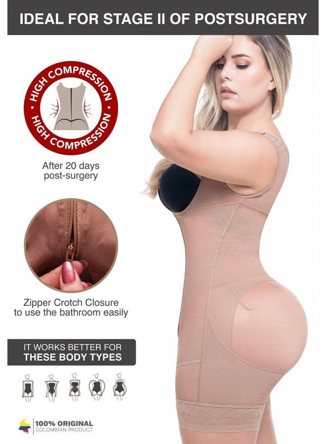 Sonryse 211BF Fajas Colombianas Post Surgery High Compression Stage 2 Faja Lipo 360 Tummy Tuck Mocha Medium